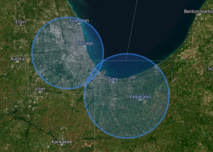 Map showing Edgewood Monuments showroom locations serving the Chicago area