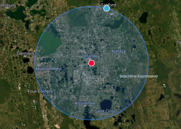 Service area map showing Orlando, Florida and surrounding Central Florida communities served by Edgewood Monuments